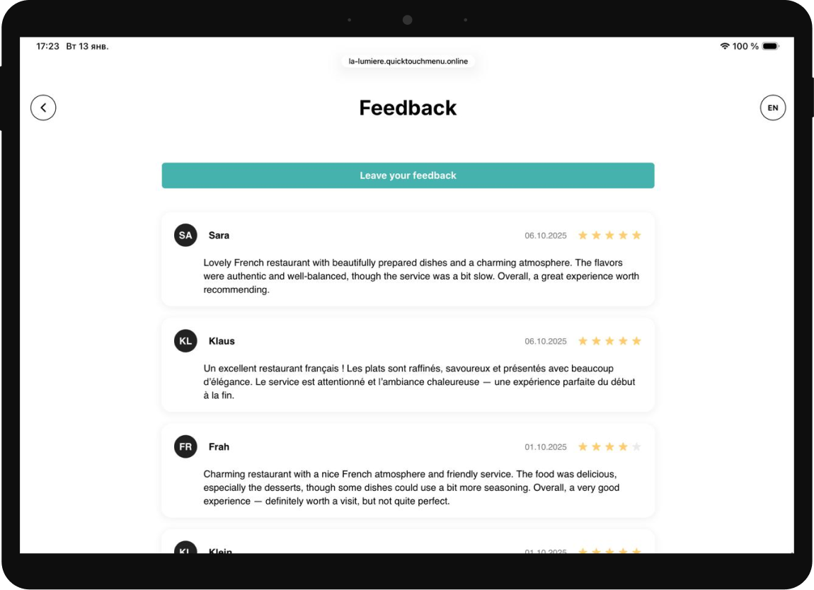 Live guest feedback dashboard